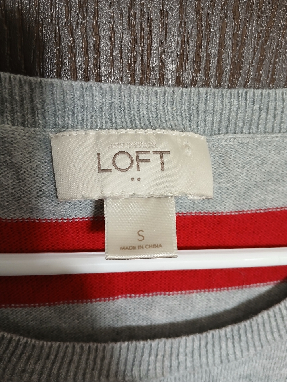 LOFT Gray and Red Striped Sweater - Picture 2 of 2